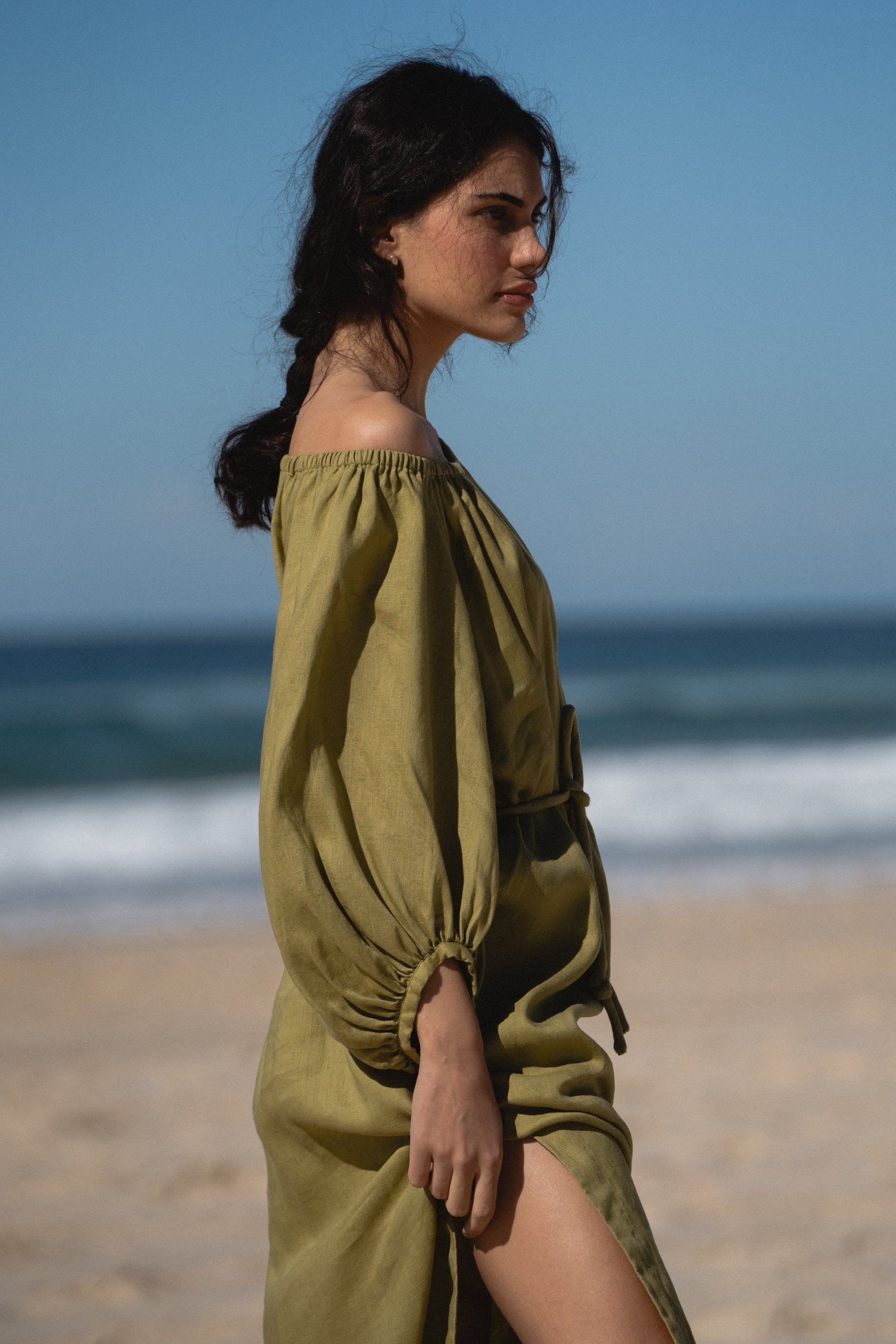 LILLY PILLY Lucia linen dress in Olive