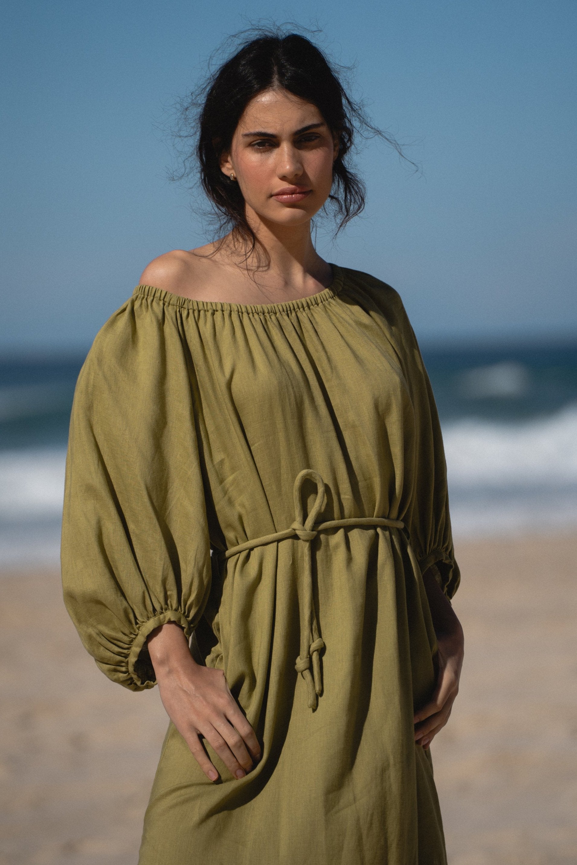LILLY PILLY Lucia linen dress in Olive