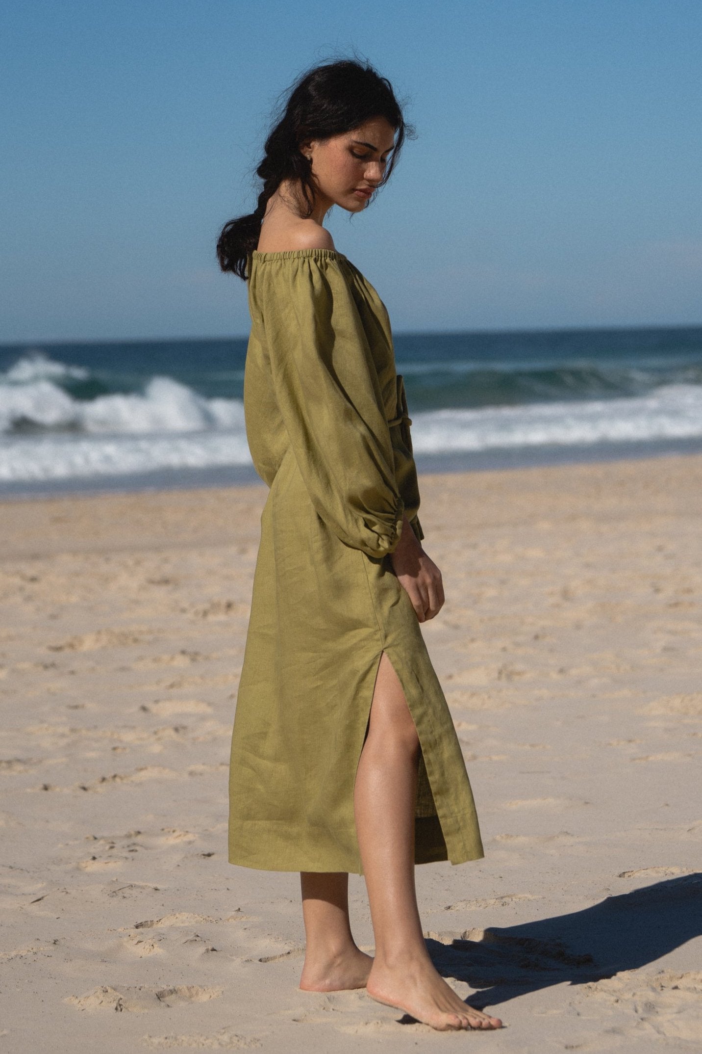 LILLY PILLY Lucia linen dress in Olive