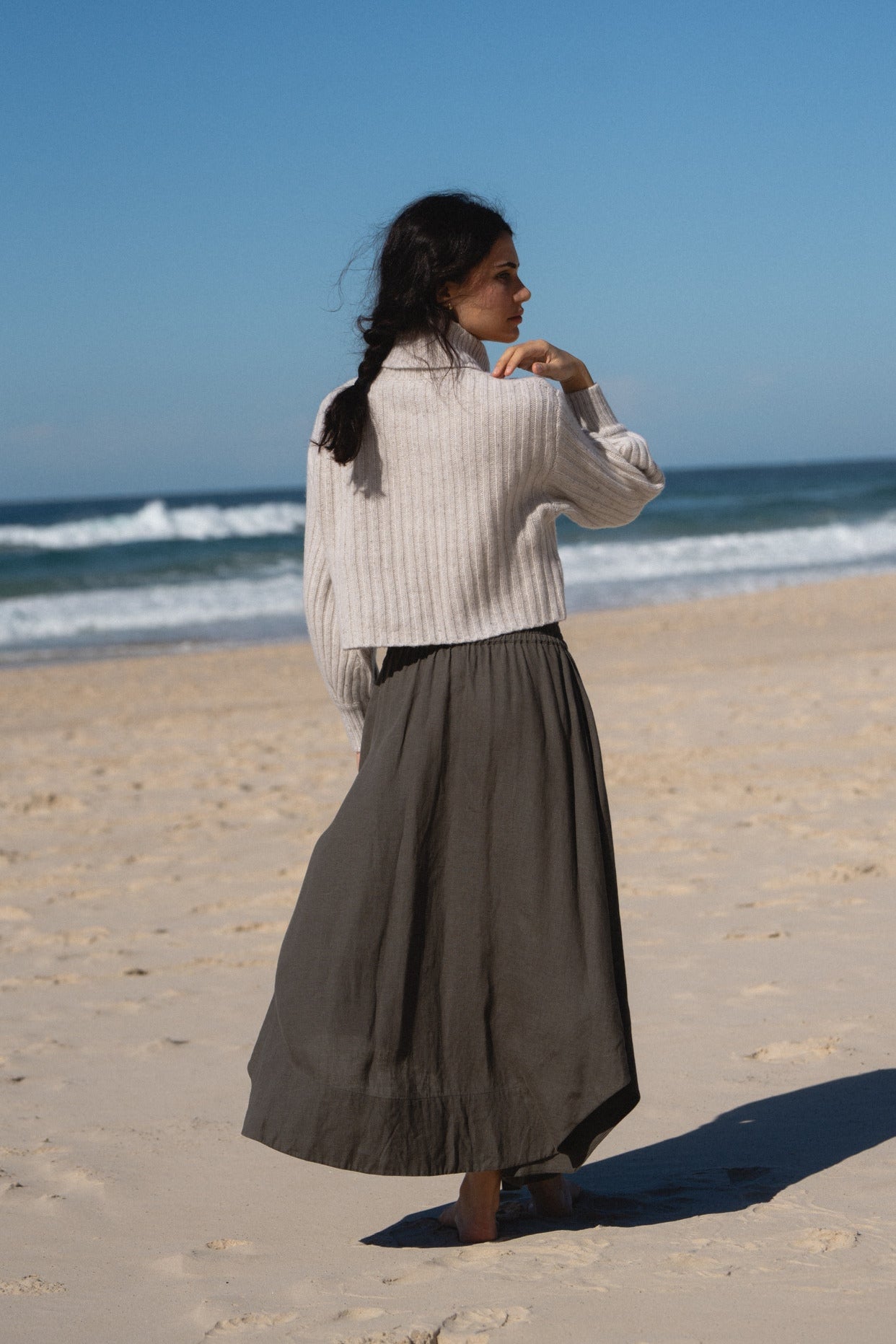 LILLY PILLY Arya merino wool knit sweater in Speckled Ivory 