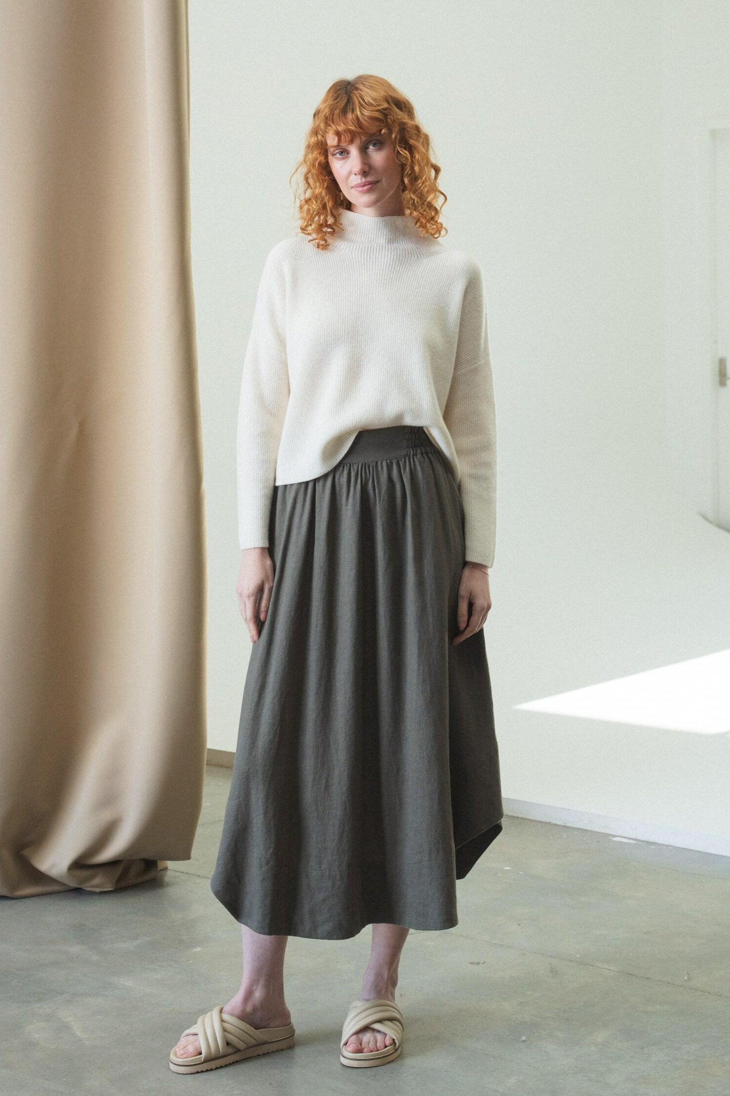 LILLY PILLY Hannah linen skirt in Khaki