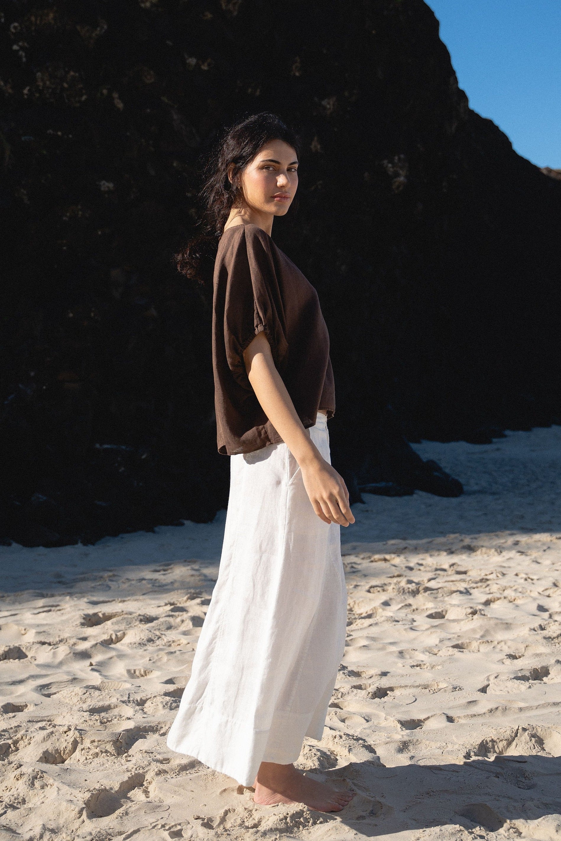 LILLY PILLY Tina linen top in Chocolate brown