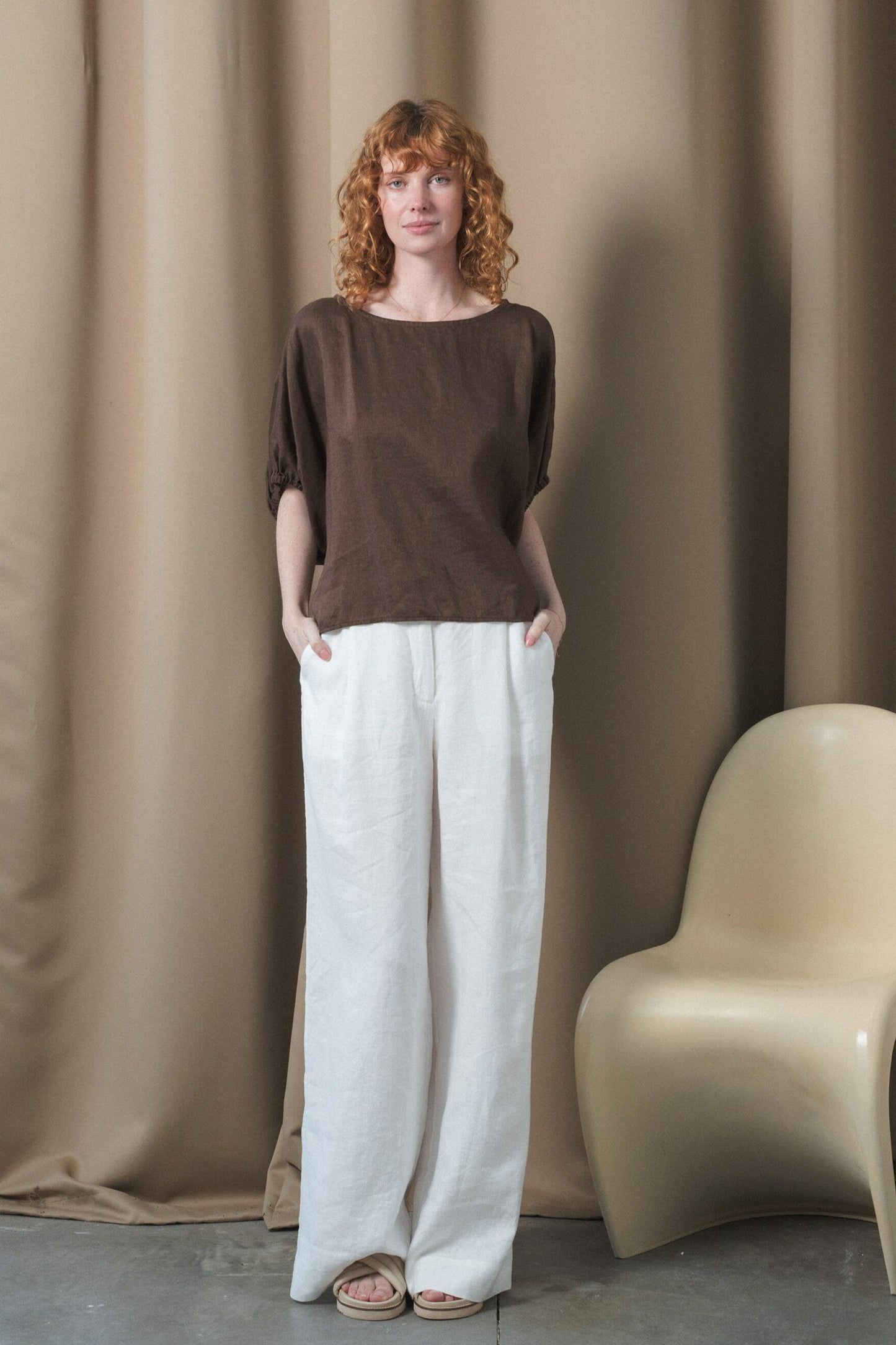 LILLY PILLY Tina linen top in Chocolate brown