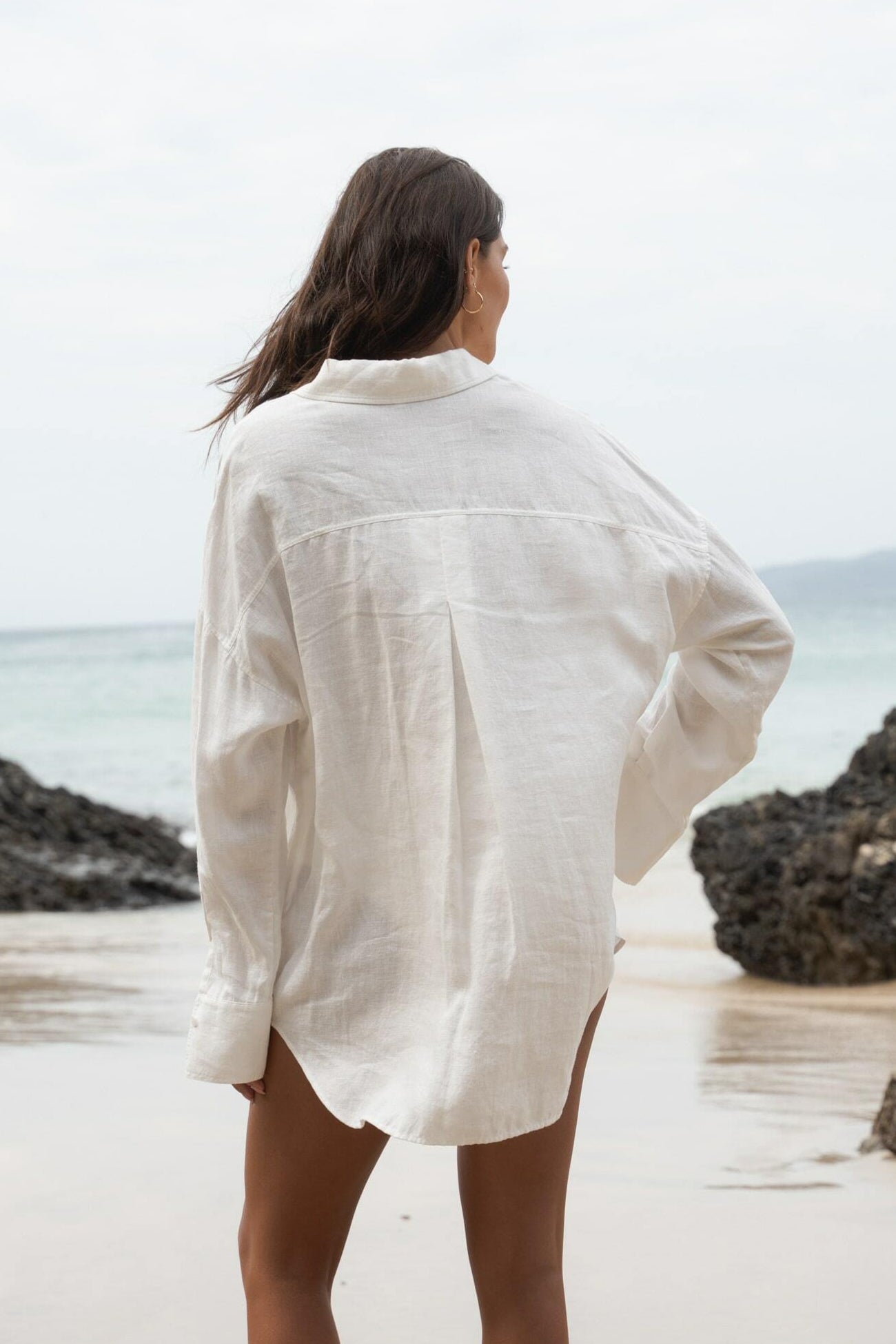 Lilly Pilly Collection Kirra shirt made from 100% Organic linen in Ivory
