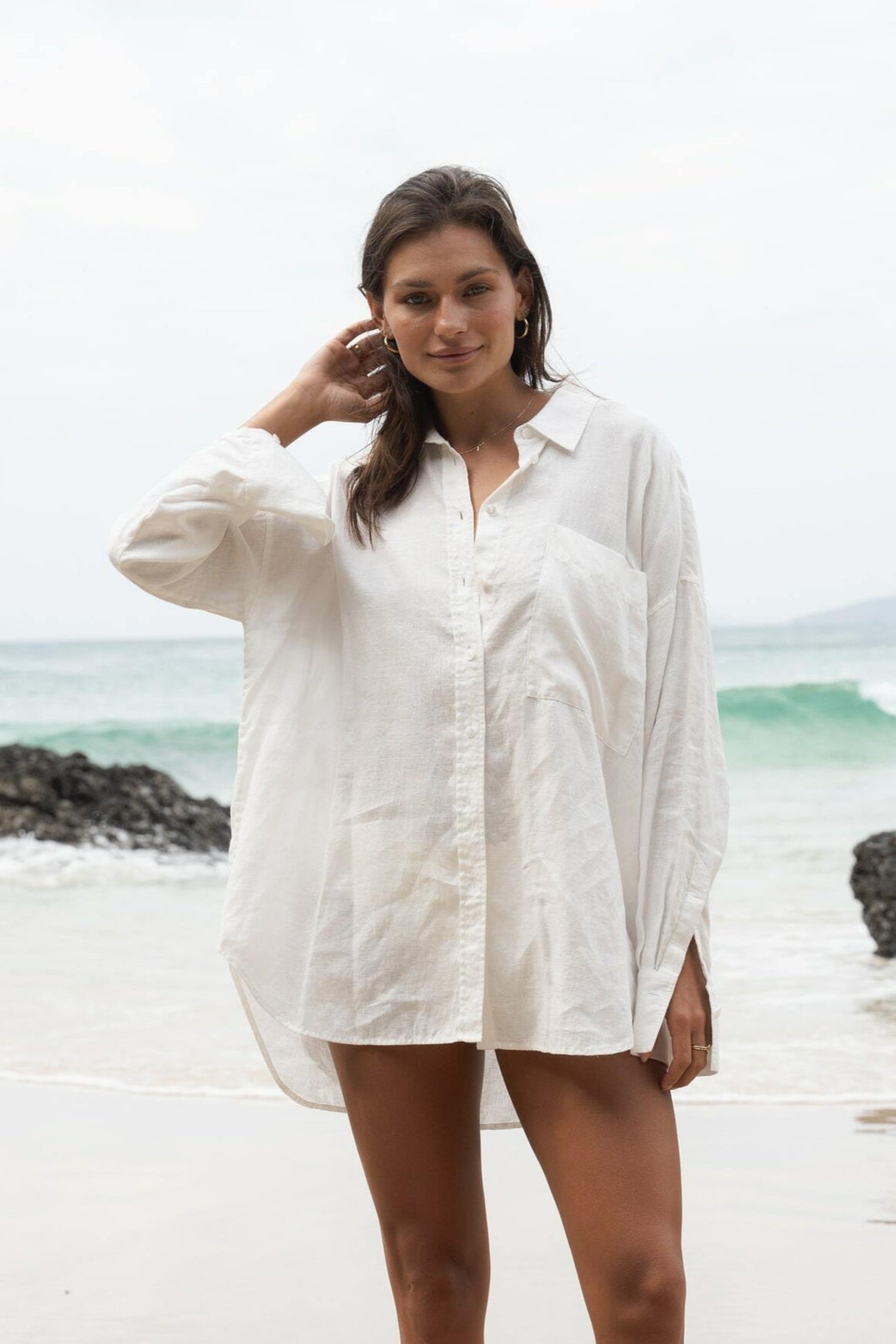 Lilly Pilly Collection Kirra shirt made from 100% Organic linen in Ivory