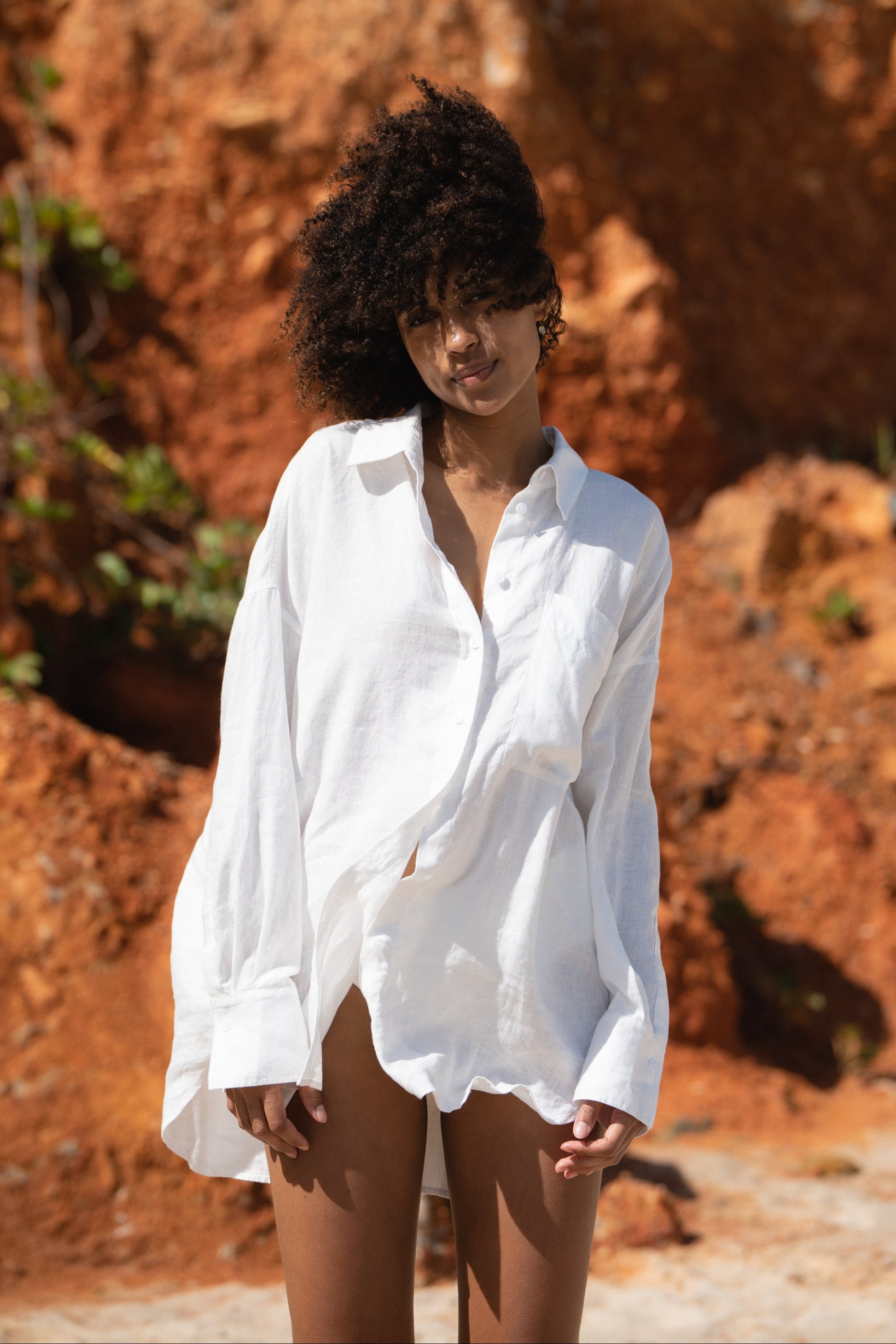 Lilly Pilly Collection Kirra shirt made from 100% Organic linen in Ivory
