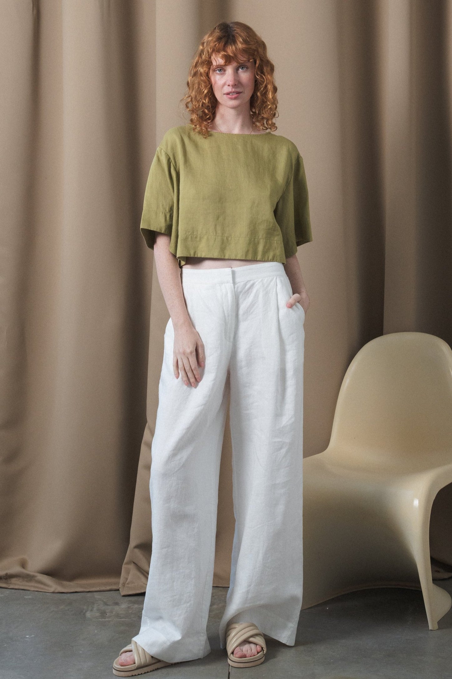 LILLY PILLY Maya linen top in Olive