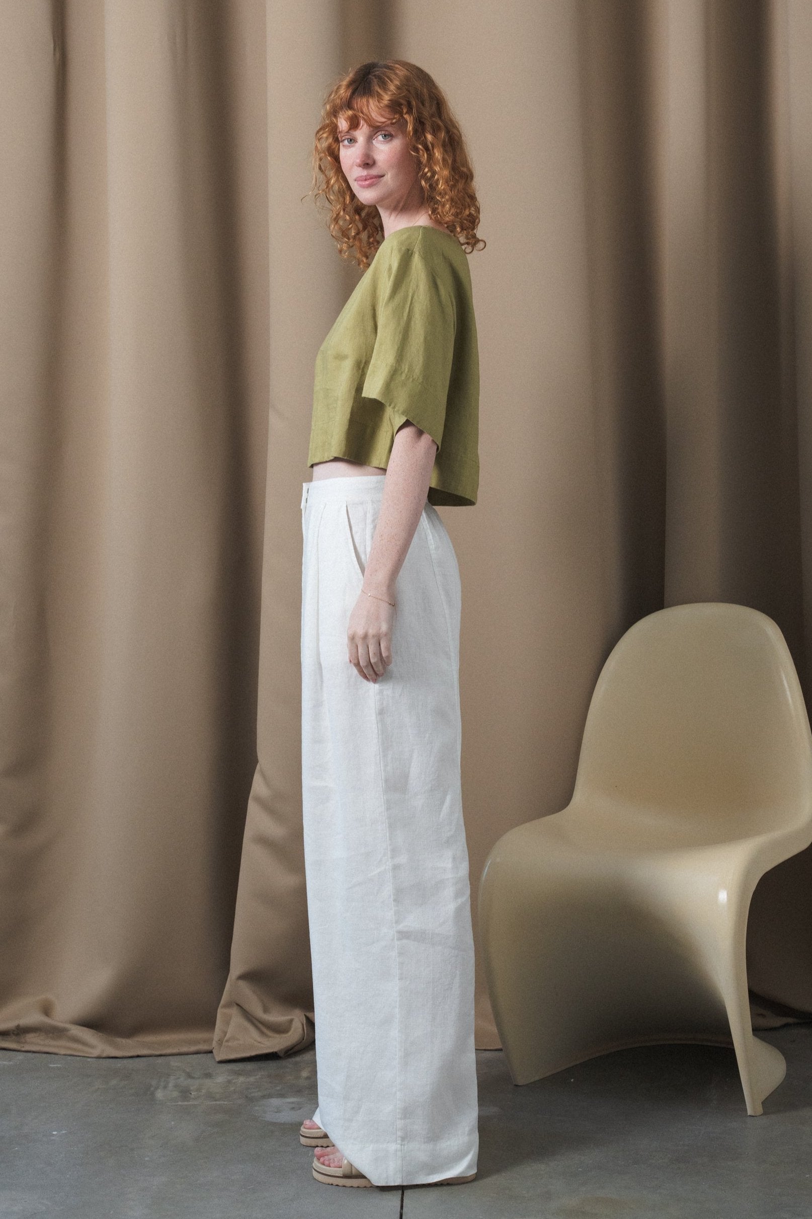 LILLY PILLY Maya linen top in Olive