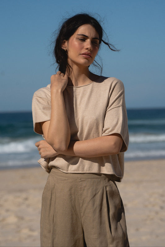 LILLY PILLY Addison cotton cashmere knit top in Neutral