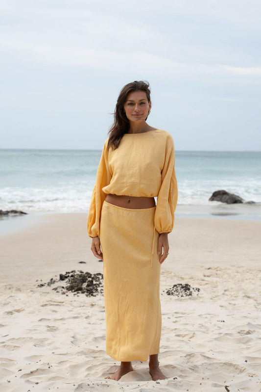LILLY PILLY Louisa linen shirt top in Butter