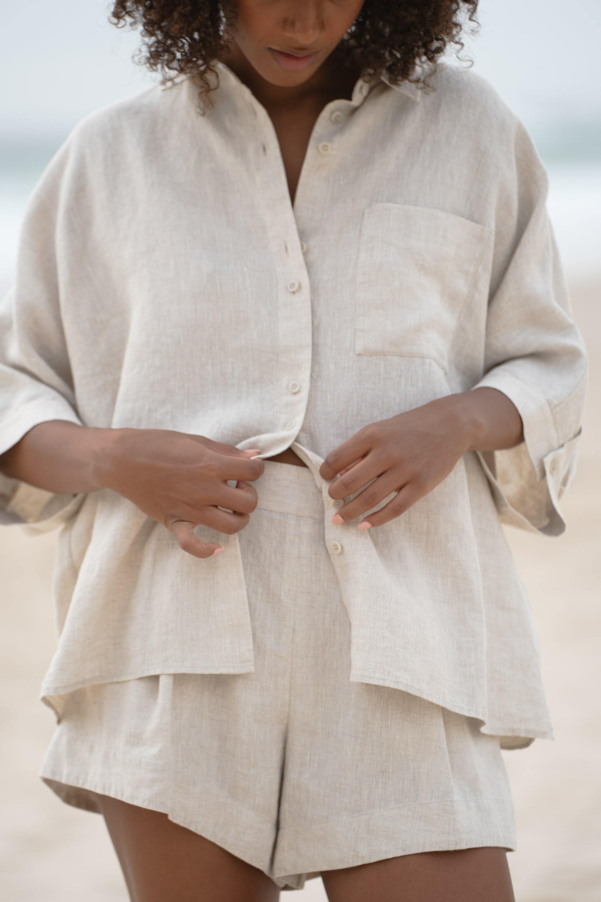 LILLY PILLY Pixie linen shirt top in Oatmeal