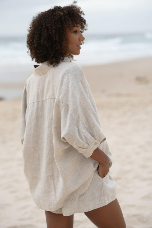 LILLY PILLY Pixie linen shirt top in Oatmeal