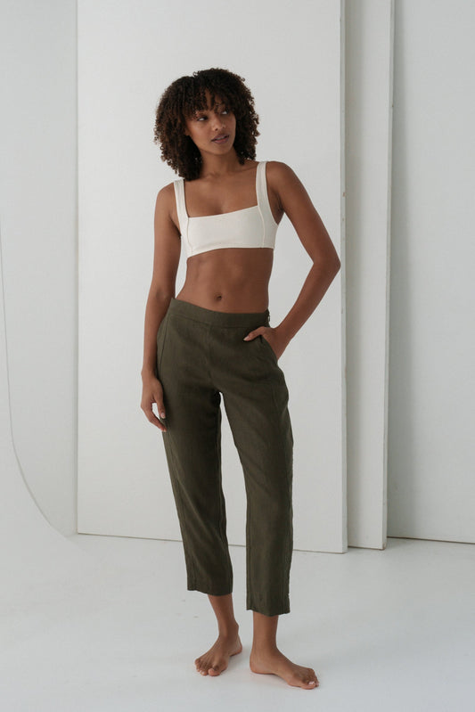 EMER KHAKI LINEN PANTS
