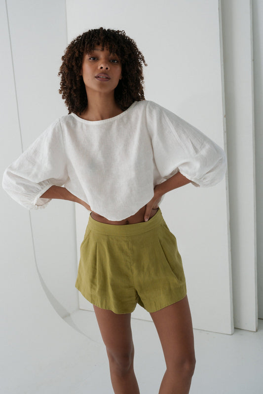 GAIA OLIVE LINEN SHORTS