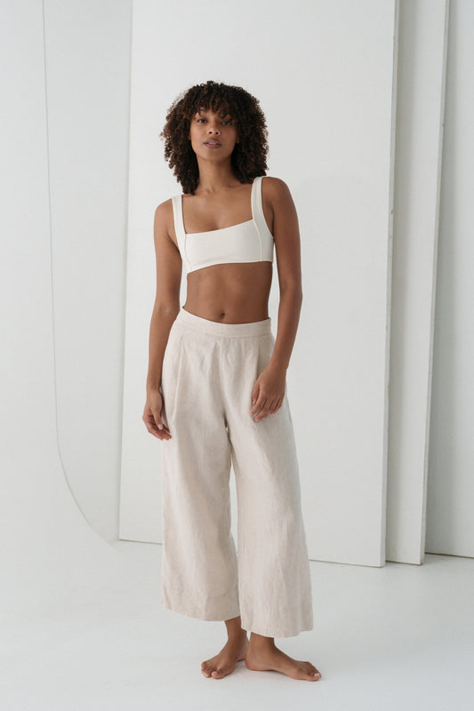 IVY OATMEAL LINEN CROP PANTS