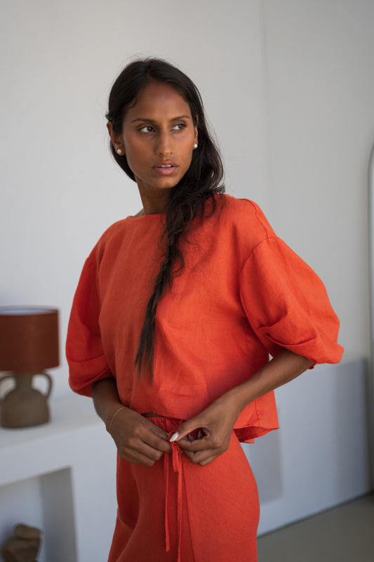 LEIA SPRITZ LINEN TOP