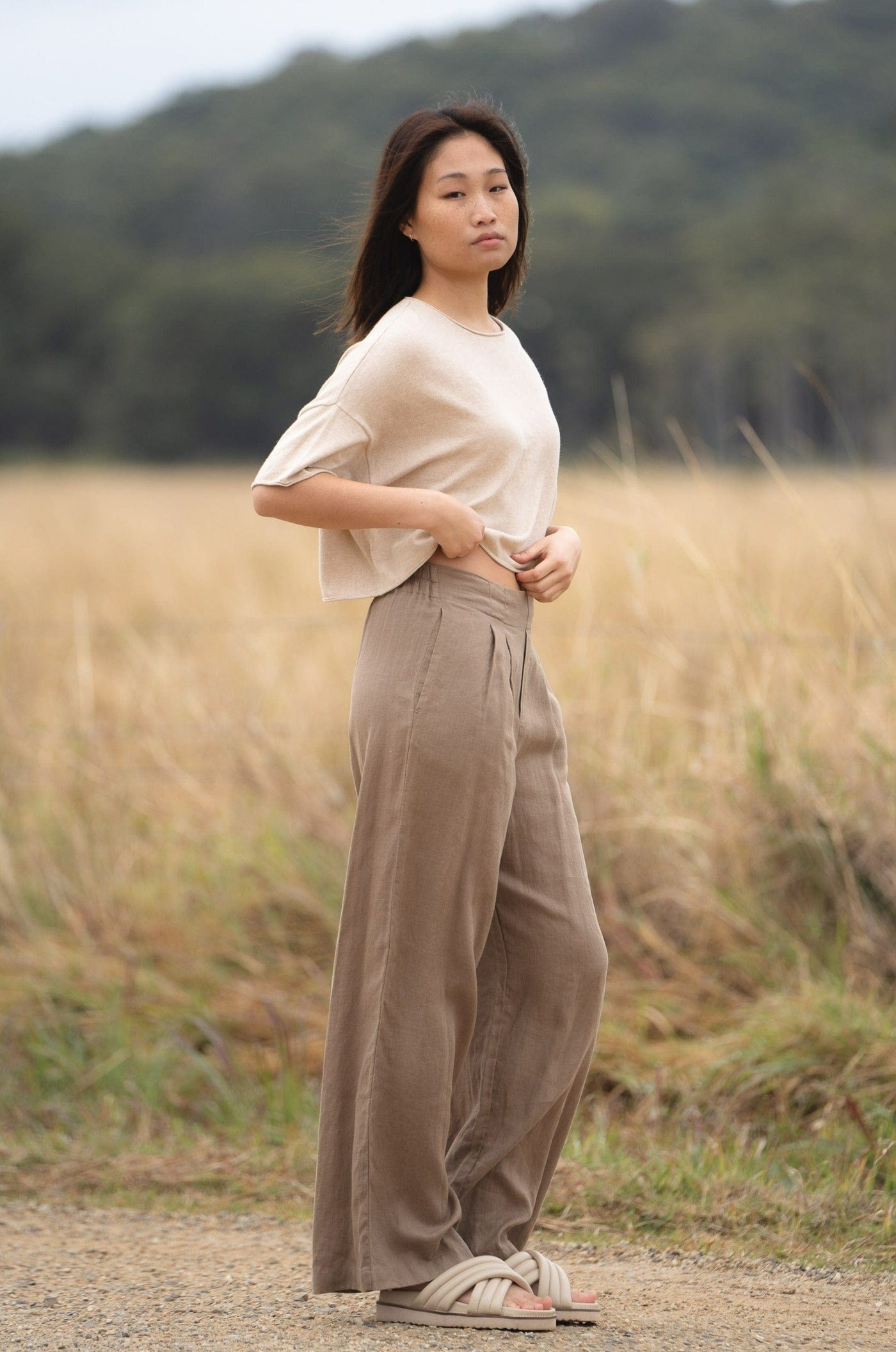 LILLY PILLY Addison Knit top made from Cotton Cashmere in Neutral colour