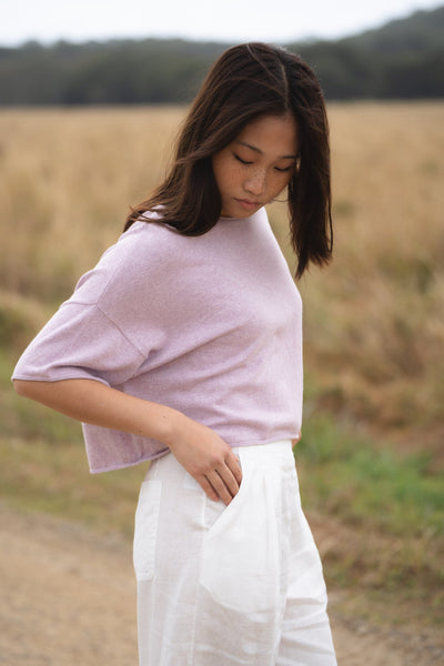 LILLY PILLY Addison Knit top made from Cotton Cashmere in Soft Lilac