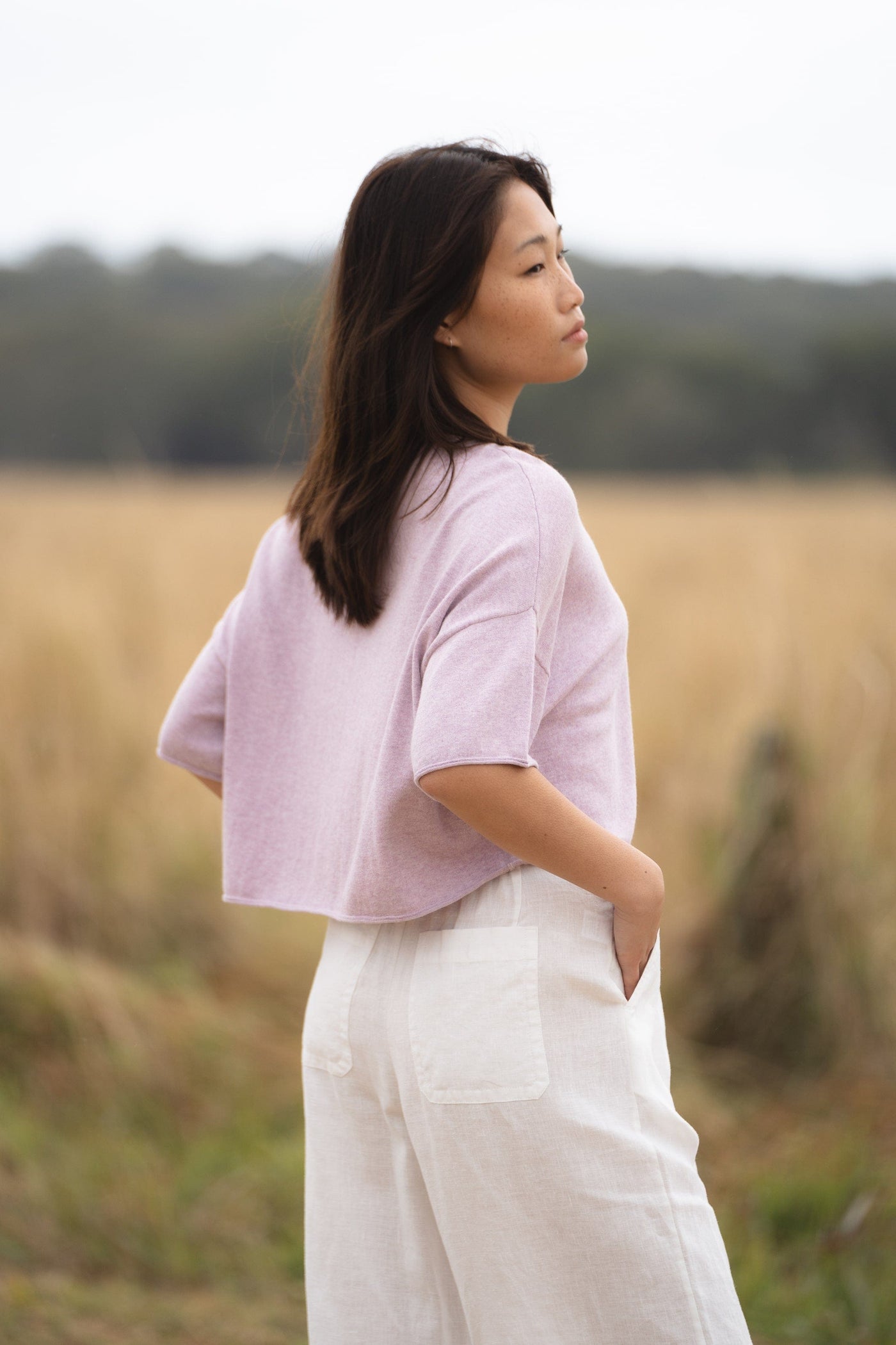 LILLY PILLY Addison Knit top made from Cotton Cashmere in Soft Lilac