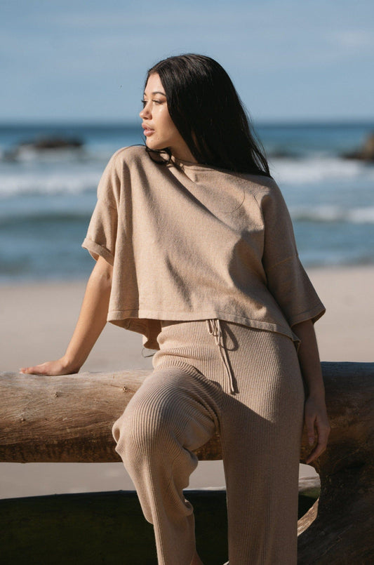 Lilly Pilly Collection Anna Knit top made from Cotton Cashmere in Oatmeal