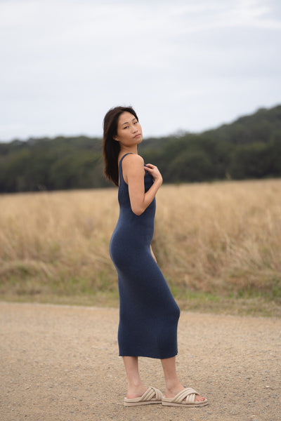 Lilly Pilly Collection Bella Knit dress made from Cotton Cashmere in Blue Marle