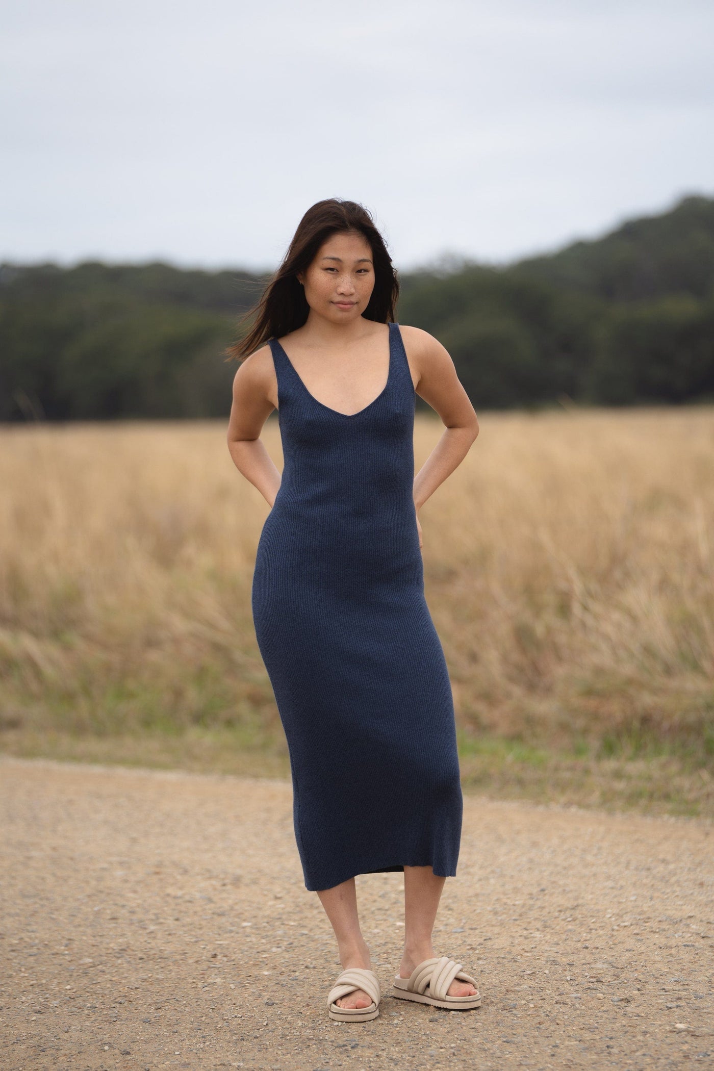 Lilly Pilly Collection Bella Knit dress made from Cotton Cashmere in Blue Marle