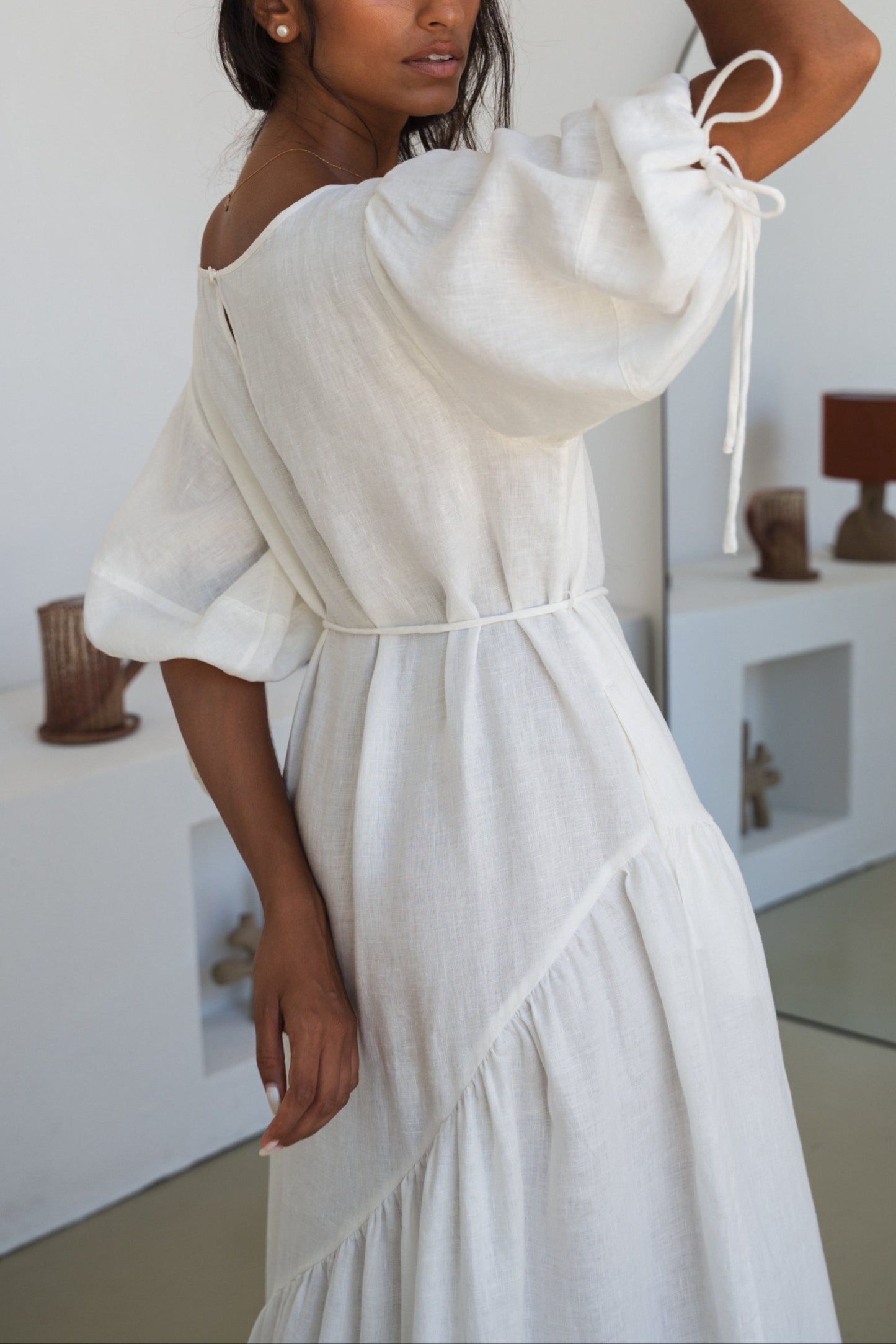CHARLOTTE IVORY LINEN DRESS