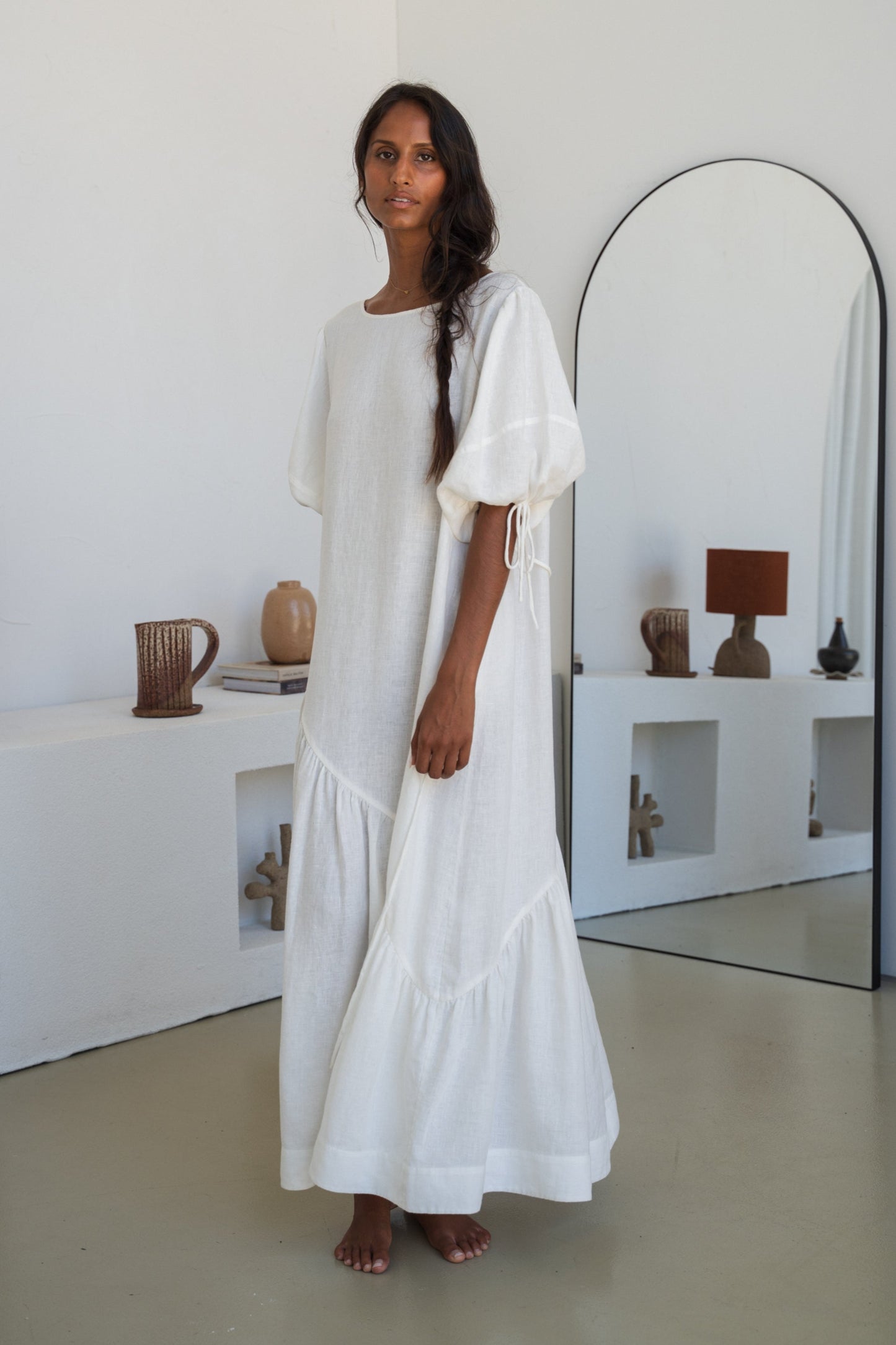 CHARLOTTE IVORY LINEN DRESS