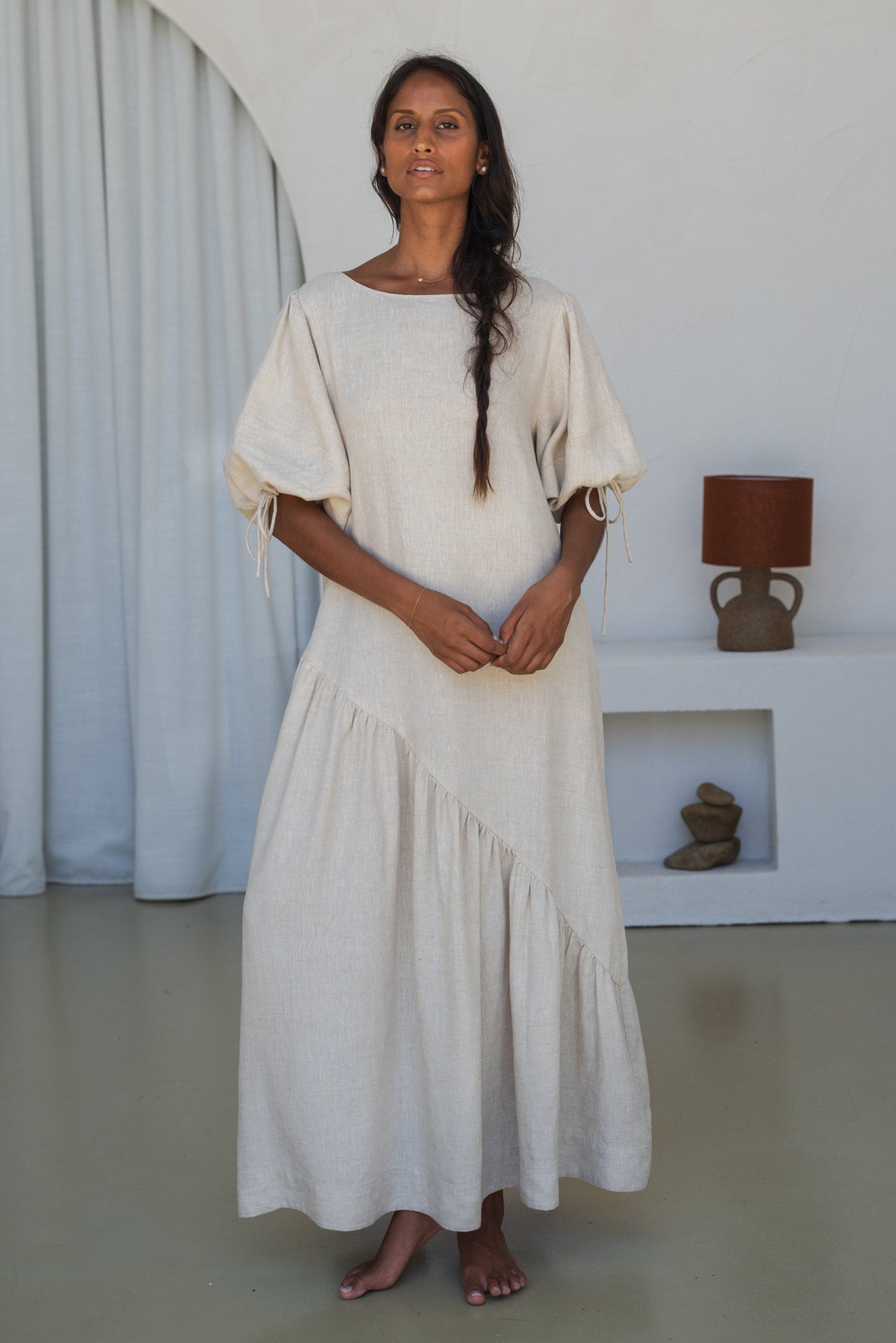 CHARLOTTE OATMEAL LINEN DRESS