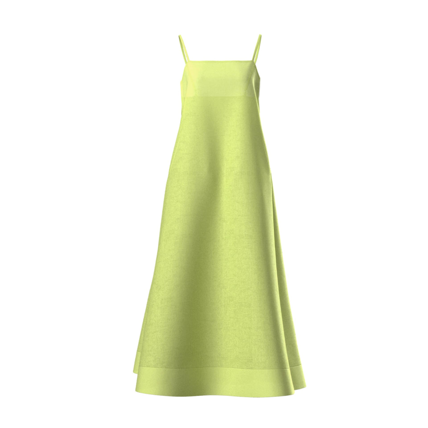 Lilly Pilly Collection 100% organic linen Coco dress in Lemongrass as 3D model showing front view