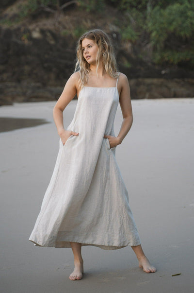 Lilly Pilly Collection 100% organic linen Coco dress in Oatmeal
