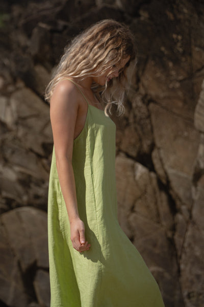 Lilly Pilly Collection 100% organic linen Coco dress in Lemongrass