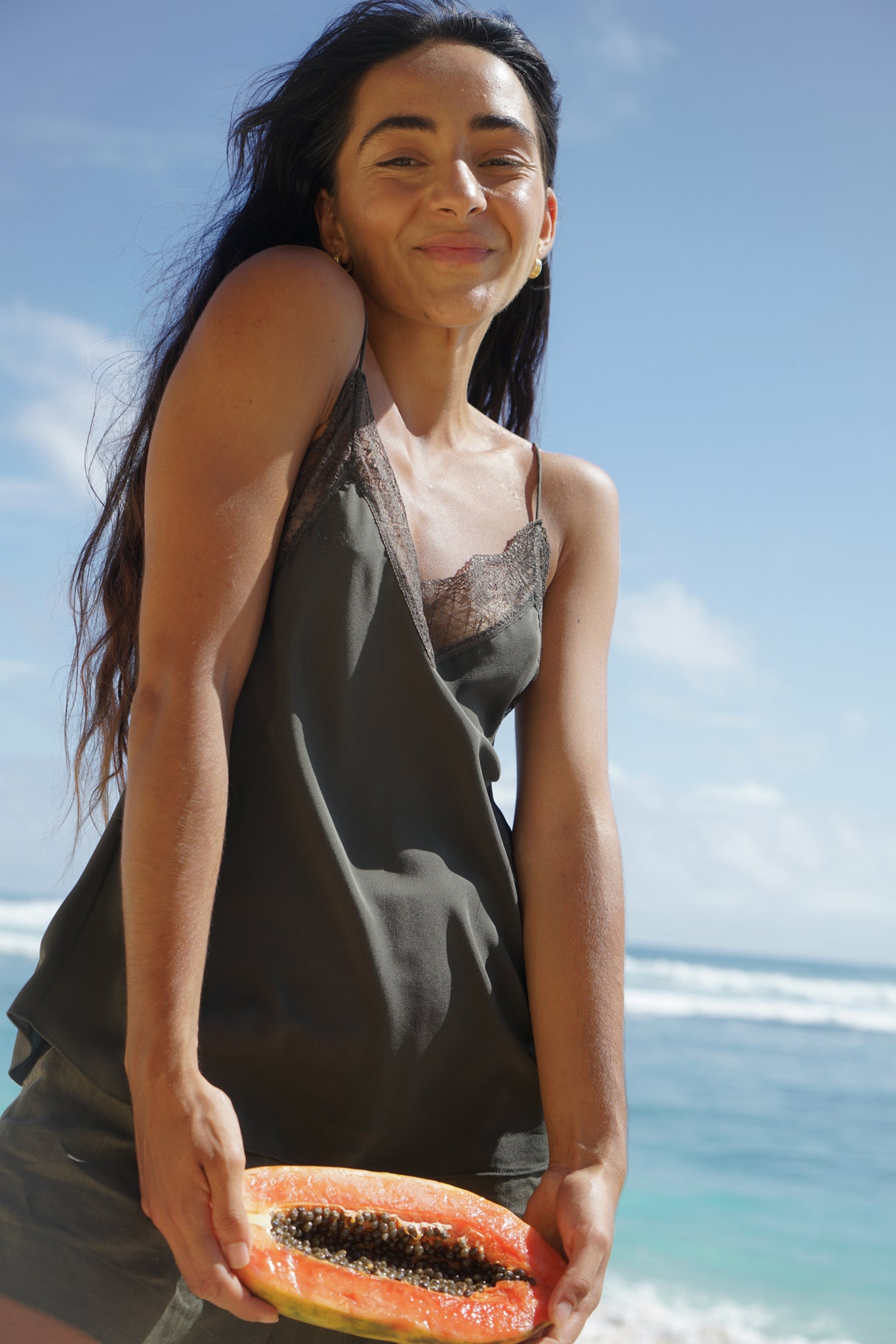 FRANKIE KHAKI SILK CAMI