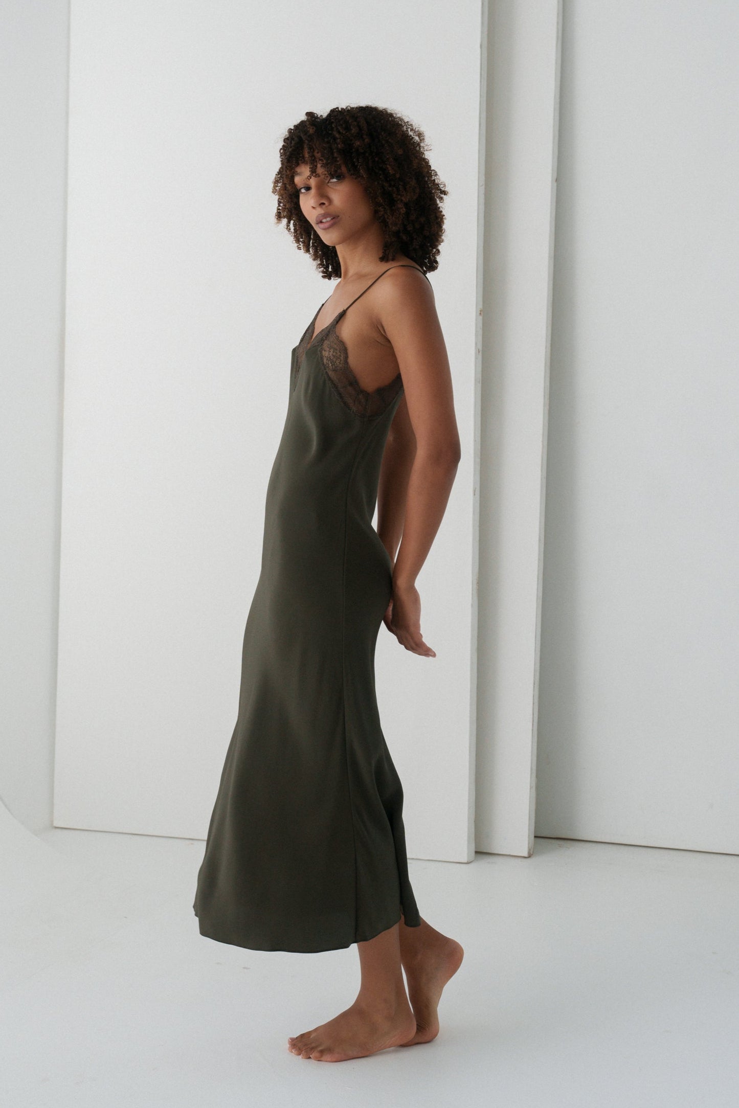 FREYA KHAKI SILK SLIP