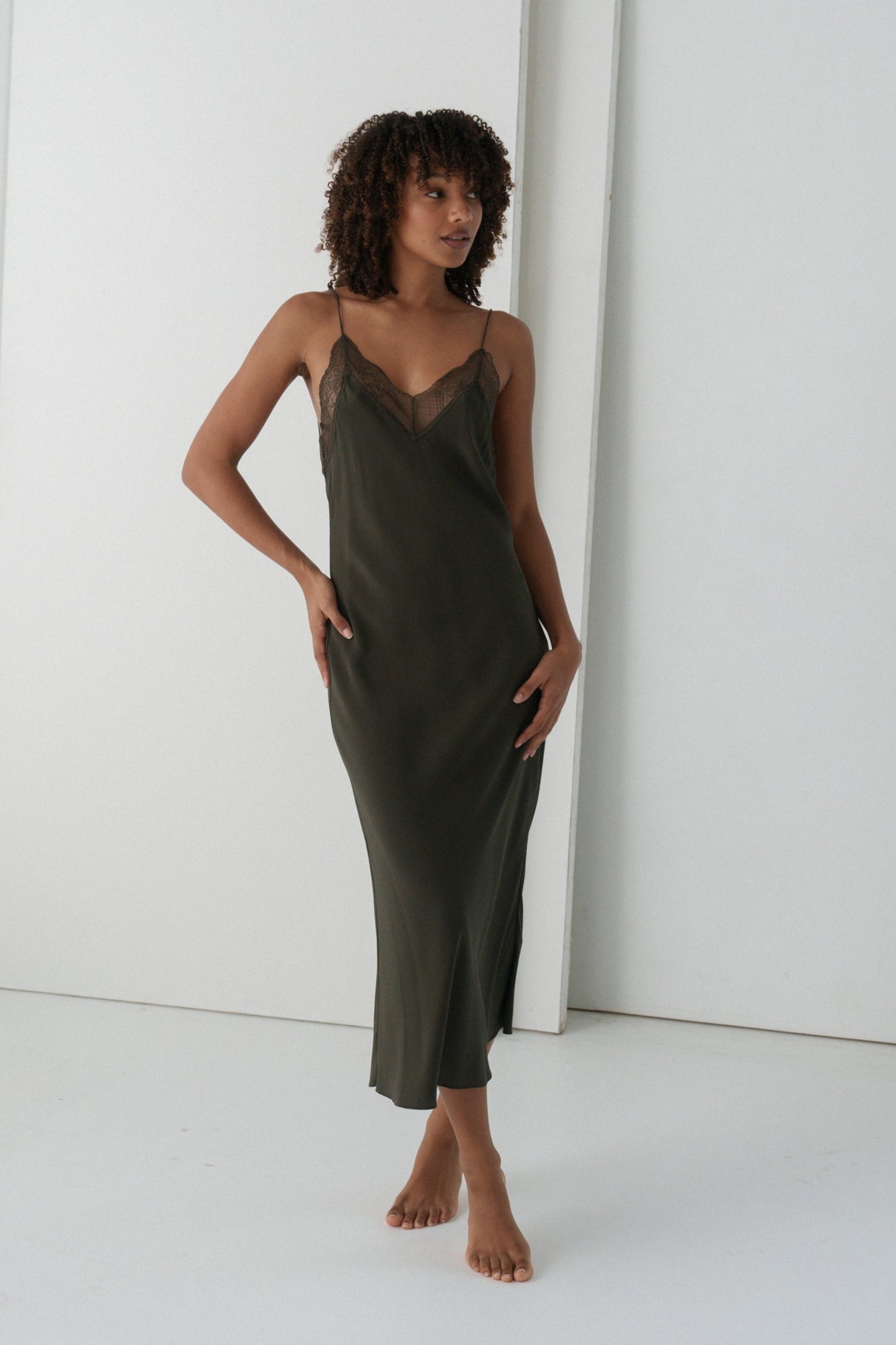 FREYA KHAKI SILK SLIP