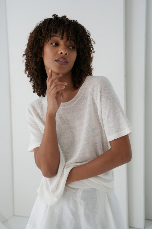GRACE IVORY LINEN KNIT TOP