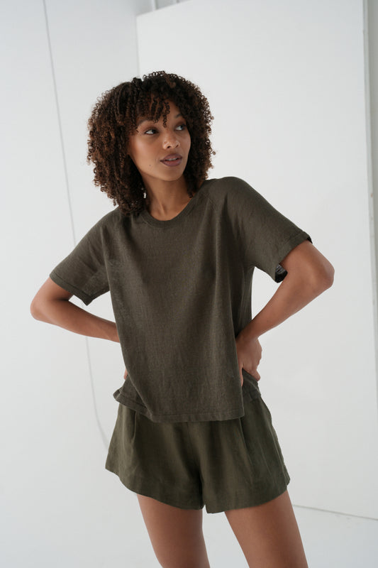 GRACE KHAKI LINEN KNIT TOP