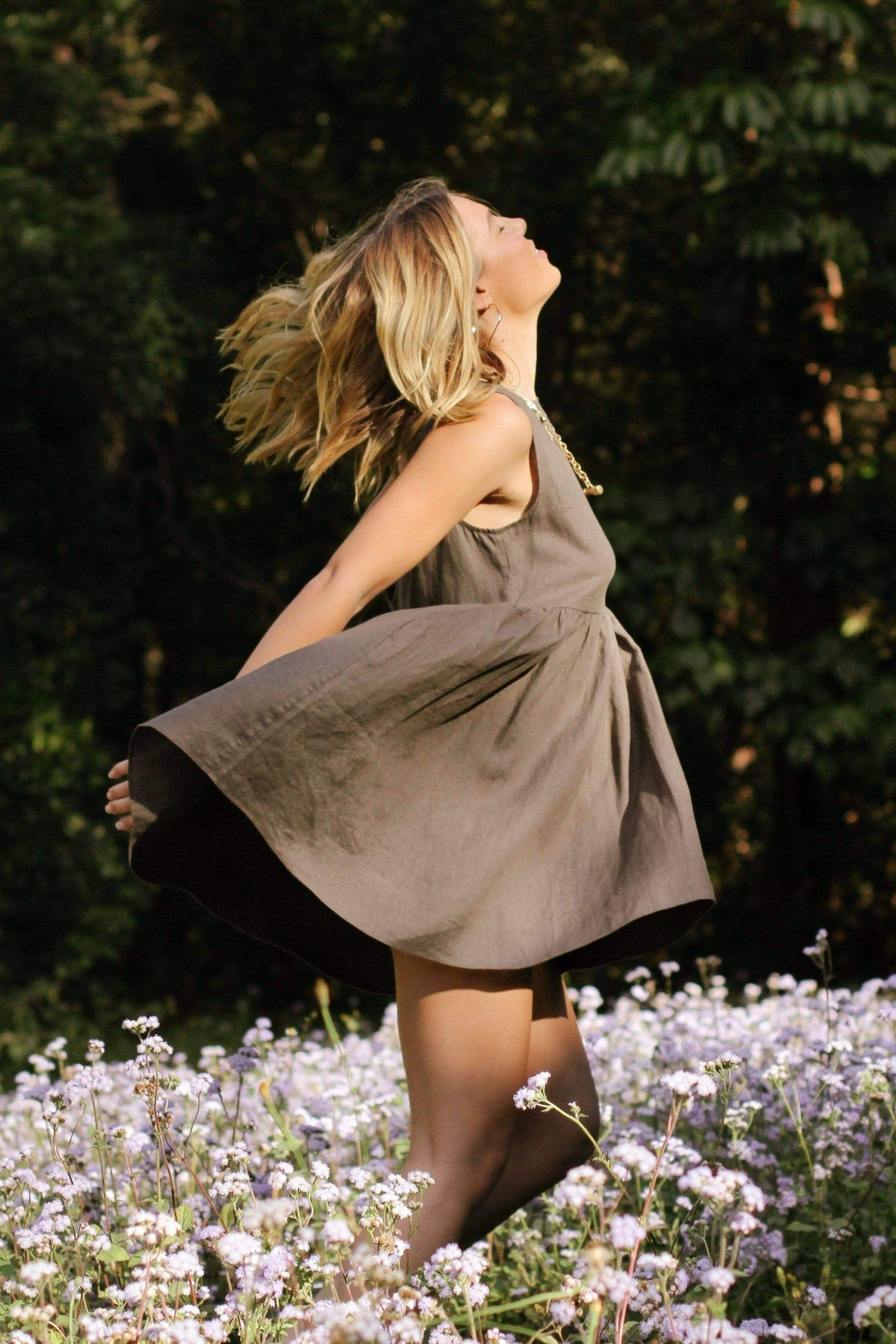 Lilly Pilly Collection 100% organic linen Harper Dress in Khaki