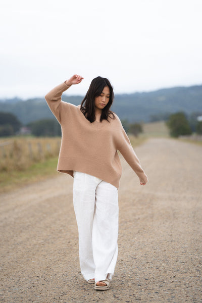 LILLY PILLY Collection June Knitwear top made from 70% wool and 30% cashmere in Camel colour