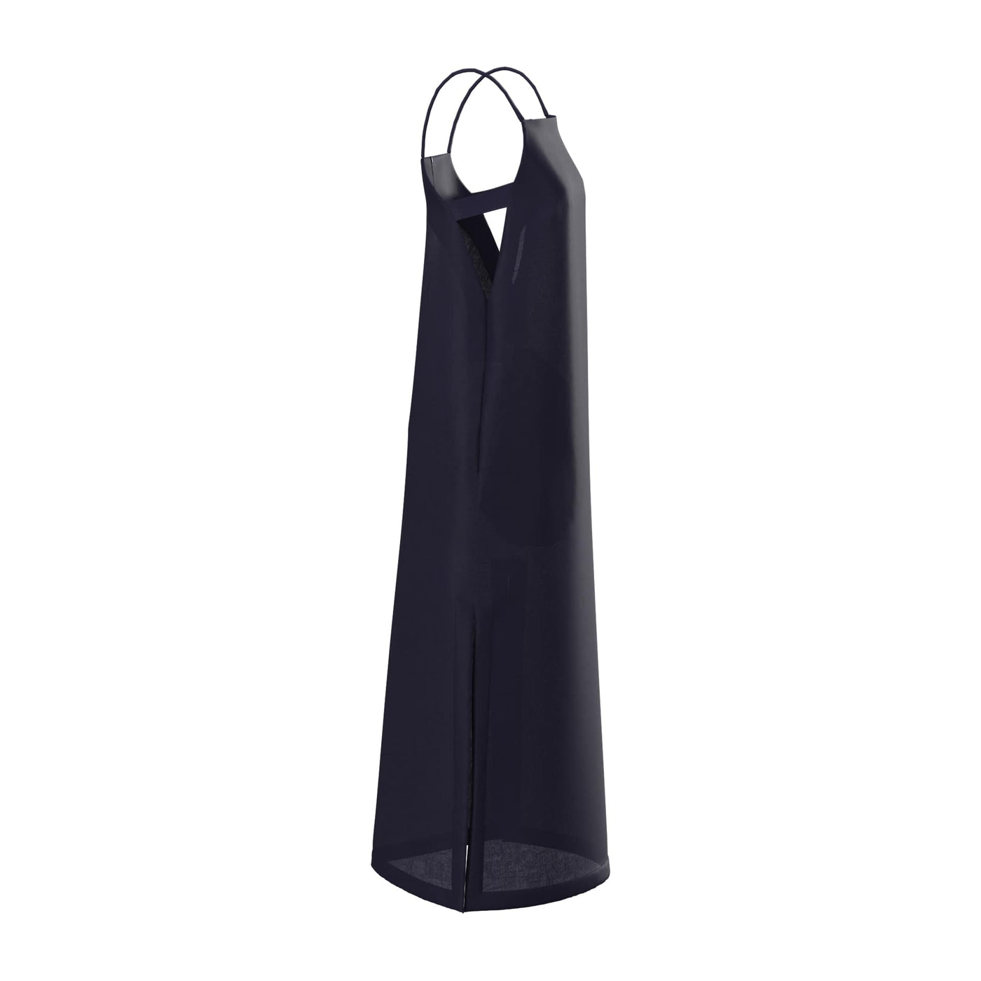 Lilly Pilly Collection 100% organic linen Kai slip dress in Navy as 3d model showing side view