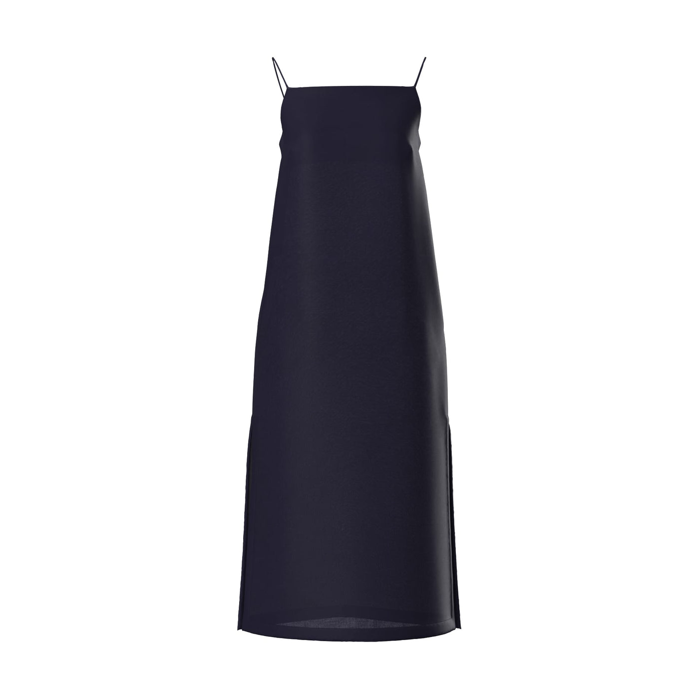Lilly Pilly Collection 100% organic linen Kai slip dress in Navy as 3d model showing front view