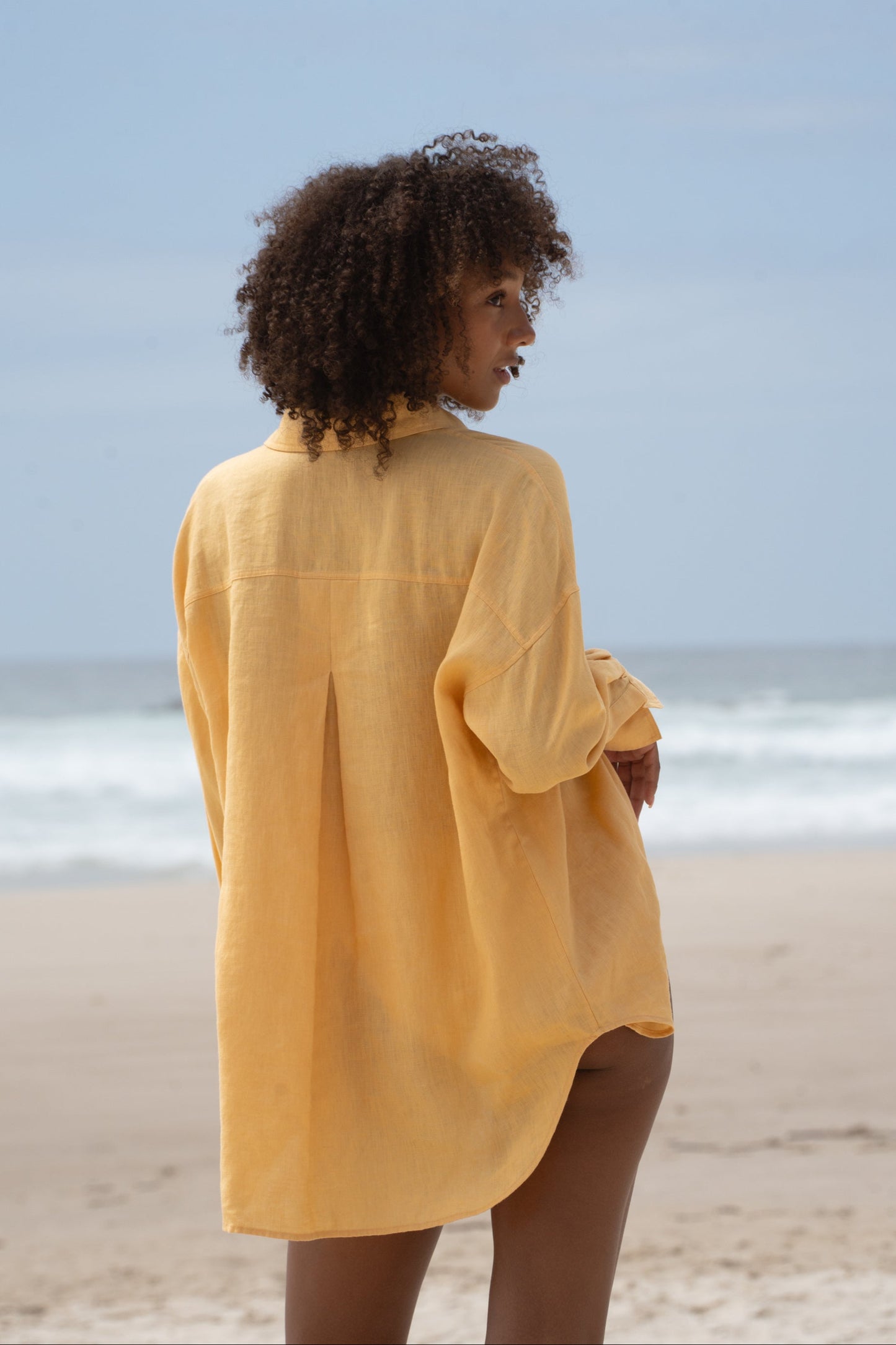 Lilly Pilly Collection Kirra shirt made from 100% Organic linen in Butter