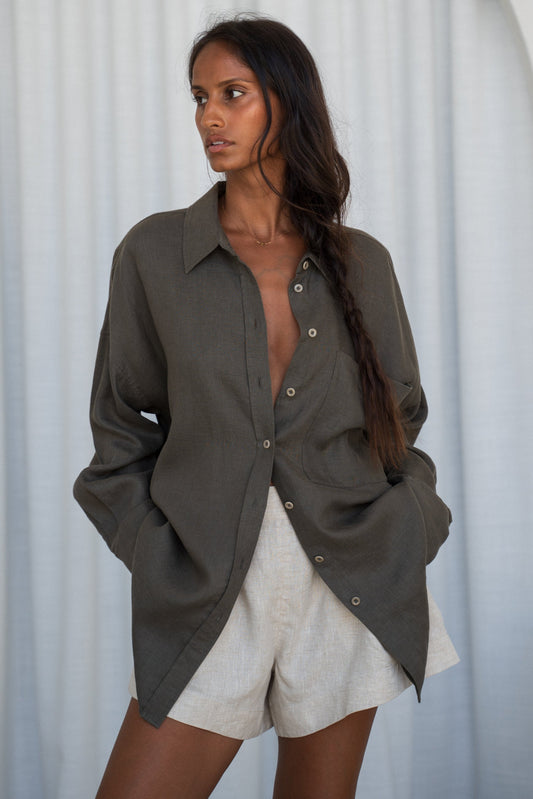 KIRRA KHAKI LINEN SHIRT