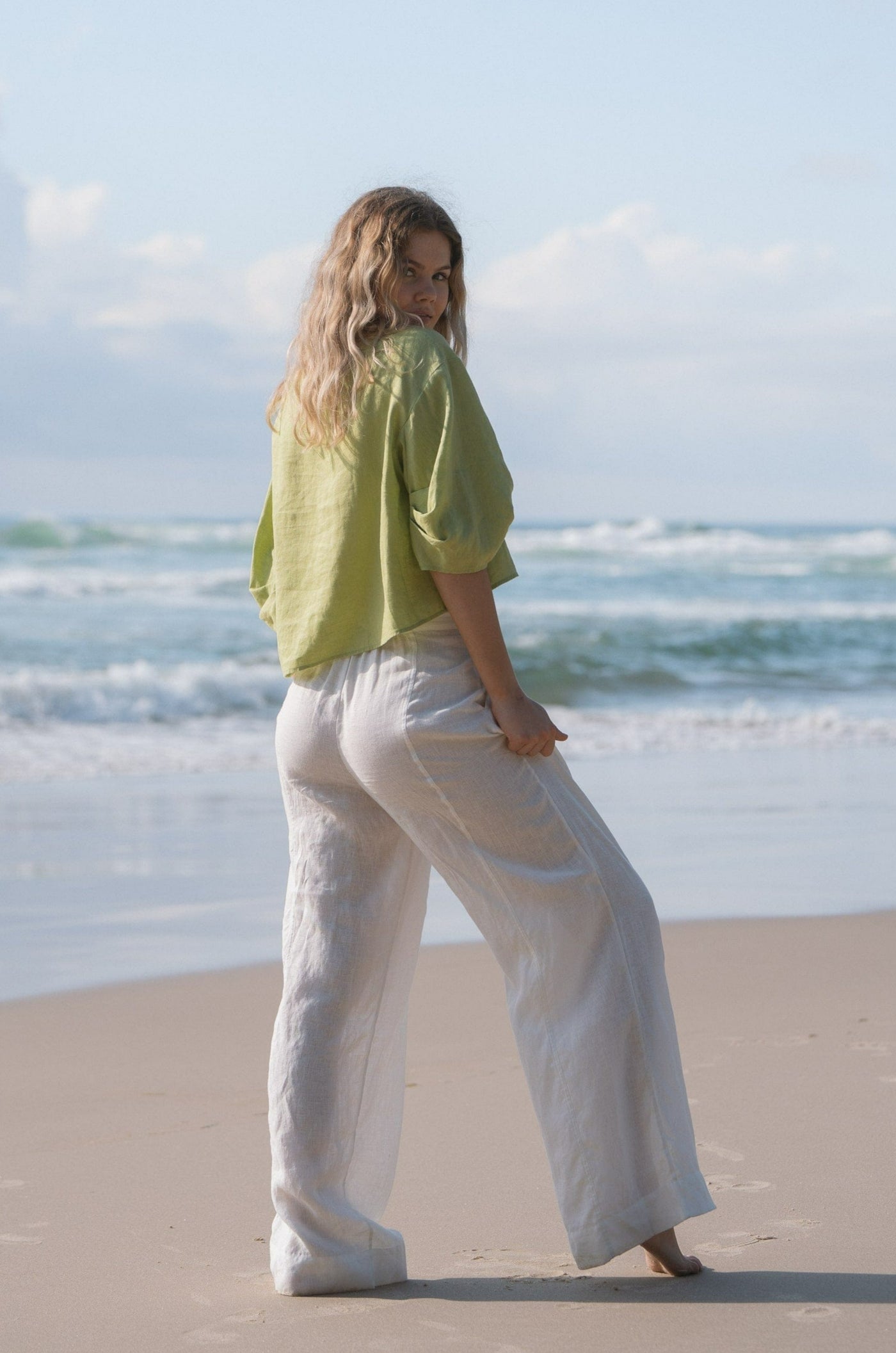 Lilly Pilly Collection 100% organic linen Leia Top in Lemongrass