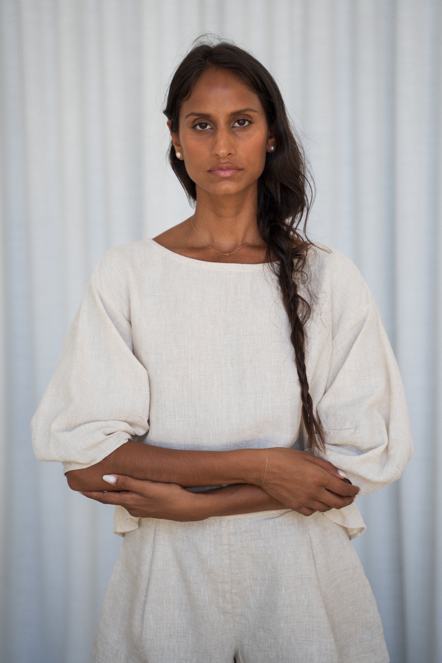 LEIA OATMEAL LINEN TOP