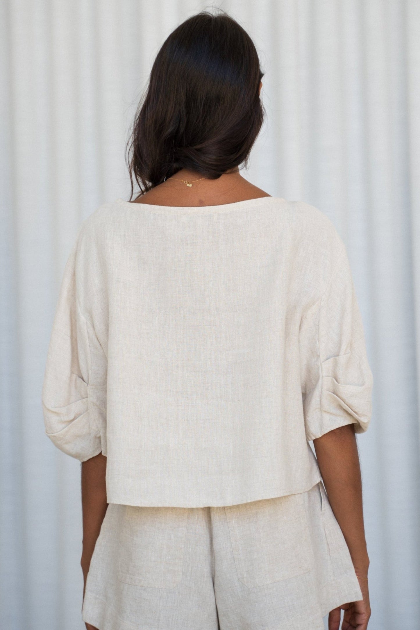 LEIA OATMEAL LINEN TOP