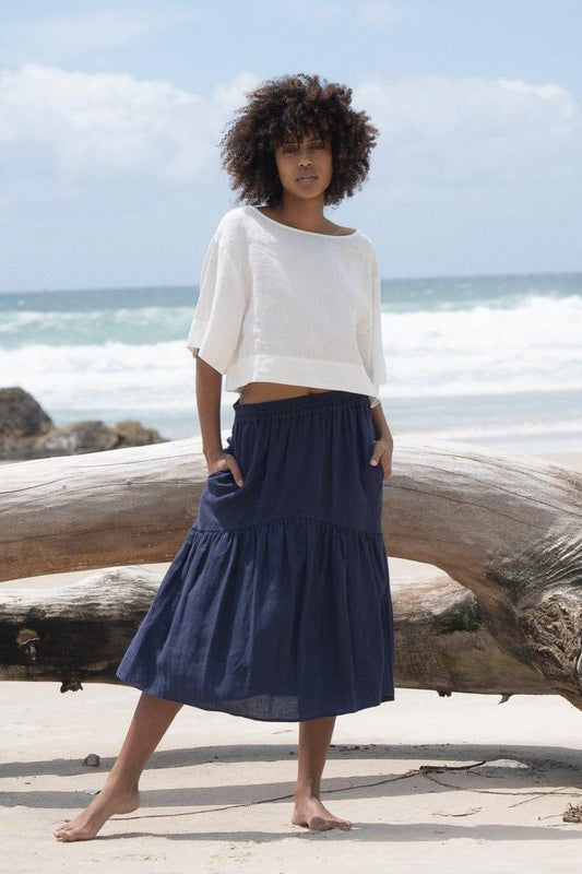 LILLY PILLY Lola linen skirt in Denim Blue