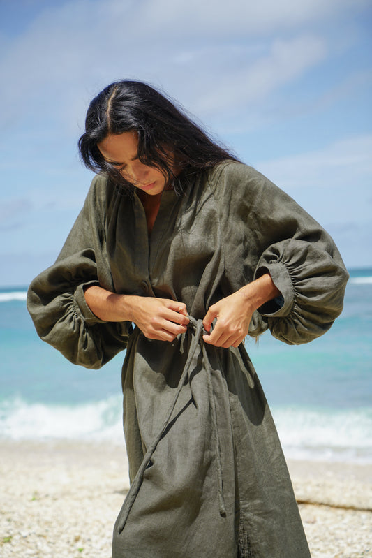 MAE KHAKI LINEN DRESS
