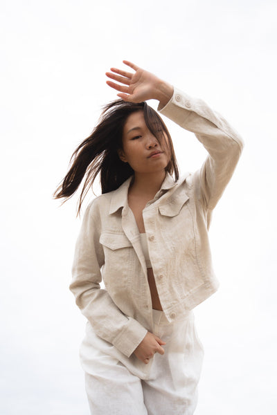 LILLY PILLY Collection 100% organic linen Milly Jacket in Oatmeal