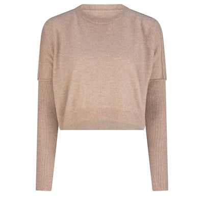 LILLY PILLY Collection NEW Miri Knit made from 100% cashmere in Oatmeal as a 3D model showing front view.